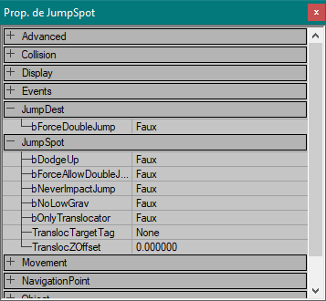 Propriétés du JumpSpot