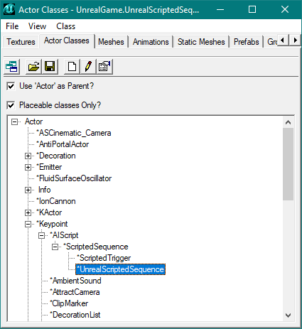 UnrealScriptedSequence dans l'actor browser