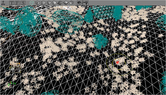 Static-mesh d'un decolayer affichés en Wireframe sur le terrain