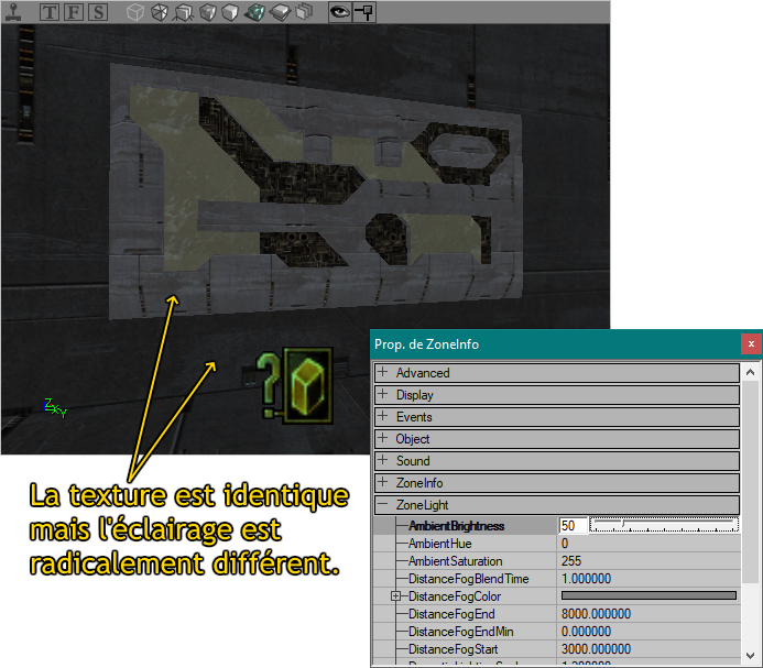 Différence d'éclairage entre un static-mesh et le BSP avec l'éclairage ambiant