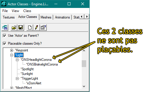 Light et ses dérivés dans l'actor browser