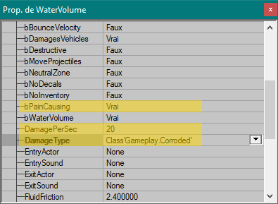 Liquide toxique paramétré dans un WaterVolume