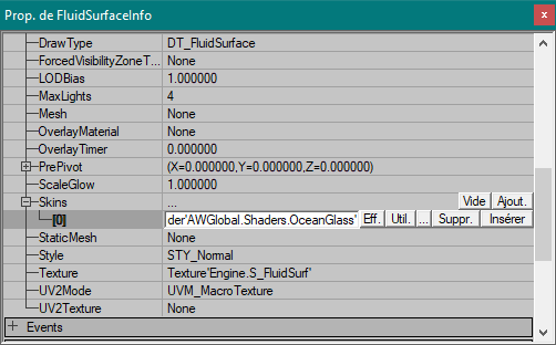 Un shader est ajouté comme texture à la surface liquide
