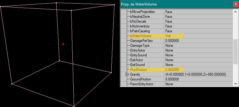 WaterVolume avec les propriétés différentes du PhysicsVolume