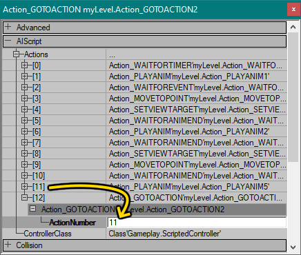 Action_GOTOACTION utilisée pour créer une boucle