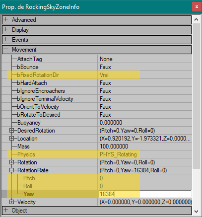 RockingSkyZoneInfo avec paramètres de rotation