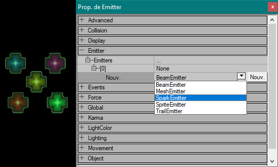 Ajout d'un SparkEmitter à un Emitter