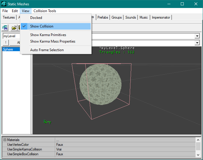 Affichage de la collision dans le static-mesh browser