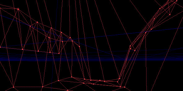 Falaise arrondie avec ligne de vertices inutilisés visible derrière
