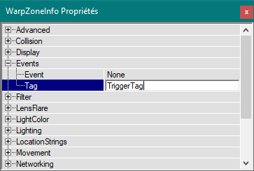 Tag de déclenchement d'une WarpZoneInfo